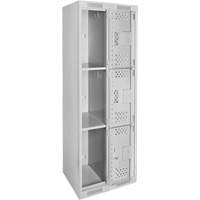 Clean Line Lockers, 3 -tier, Bank of 2, 24" x 12" x 72", Steel, Grey, Rivet (Assembled), Perforated OSI Industrial Sales