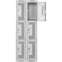 Clean Line Lockers, 3 -tier, Bank of 2, 24" x 12" x 72", Steel, Grey, Rivet (Assembled), Perforated OSI Industrial Sales