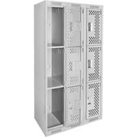 Clean Line Lockers, 3 -tier, Bank of 3, 36" x 12" x 72", Steel, Grey, Rivet (Assembled), Perforated OSI Industrial Sales