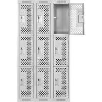 Clean Line Lockers, 3 -tier, Bank of 3, 36" x 12" x 72", Steel, Grey, Rivet (Assembled), Perforated OSI Industrial Sales
