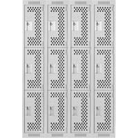 Clean Line Lockers, 3 -tier, Bank of 4, 48" x 12" x 72", Steel, Grey, Rivet (Assembled), Perforated OSI Industrial Sales