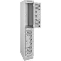 Clean Line Lockers, 2 -tier, 12" x 18" x 76", Steel, Grey, Rivet (Assembled), Perforated OSI Industrial Sales