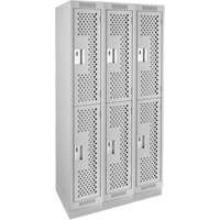 Clean Line Lockers, 2 -tier, Bank of 3, 36" x 18" x 76", Steel, Grey, Rivet (Assembled), Perforated OSI Industrial Sales