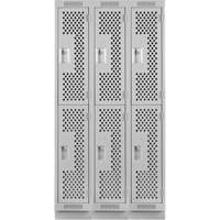 Clean Line Lockers, 2 -tier, Bank of 3, 36" x 18" x 76", Steel, Grey, Rivet (Assembled), Perforated OSI Industrial Sales
