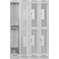 Clean Line Lockers, 2 -tier, Bank of 4, 48" x 18" x 76", Steel, Grey, Rivet (Assembled), Perforated OSI Industrial Sales