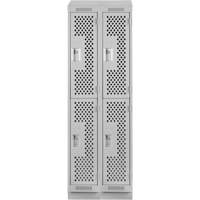 Clean Line Lockers, 2 -tier, Bank of 2, 24" x 18" x 82", Steel, Grey, Rivet (Assembled), Perforated OSI Industrial Sales