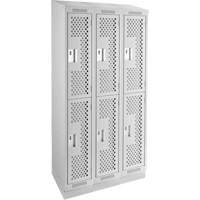 Clean Line Lockers, 2 -tier, Bank of 3, 36" x 18" x 82", Steel, Grey, Rivet (Assembled), Perforated OSI Industrial Sales