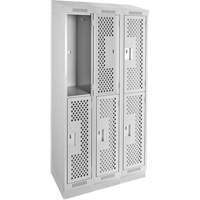 Clean Line Lockers, 2 -tier, Bank of 3, 36" x 18" x 82", Steel, Grey, Rivet (Assembled), Perforated OSI Industrial Sales