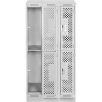 Clean Line Lockers, 2 -tier, Bank of 3, 36" x 18" x 82", Steel, Grey, Rivet (Assembled), Perforated OSI Industrial Sales