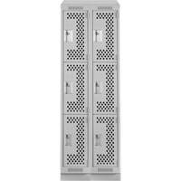 Clean Line Lockers, 3 -tier, Bank of 2, 24" x 15" x 82", Steel, Grey, Rivet (Assembled), Perforated OSI Industrial Sales