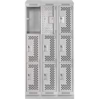 Clean Line Lockers, 3 -tier, Bank of 3, 36" x 15" x 82", Steel, Grey, Rivet (Assembled), Perforated OSI Industrial Sales