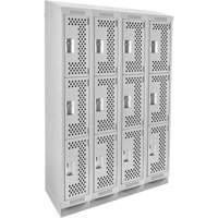 Clean Line Lockers, 3 -tier, Bank of 4, 48" x 18" x 82", Steel, Grey, Rivet (Assembled), Perforated OSI Industrial Sales