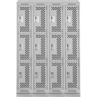 Clean Line Lockers, 3 -tier, Bank of 4, 48" x 18" x 82", Steel, Grey, Rivet (Assembled), Perforated OSI Industrial Sales