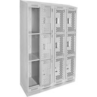Clean Line Lockers, 3 -tier, Bank of 4, 48" x 18" x 82", Steel, Grey, Rivet (Assembled), Perforated OSI Industrial Sales