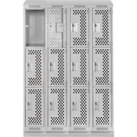 Clean Line Lockers, 3 -tier, Bank of 4, 48" x 18" x 82", Steel, Grey, Rivet (Assembled), Perforated OSI Industrial Sales