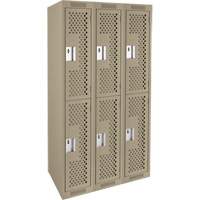 Clean Line Lockers, 2 -tier, Bank of 3, 36" x 12" x 72", Steel, Beige, Rivet (Assembled), Perforated OSI Industrial Sales