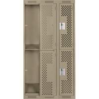 Clean Line Lockers, 2 -tier, Bank of 3, 36" x 12" x 72", Steel, Beige, Rivet (Assembled), Perforated OSI Industrial Sales