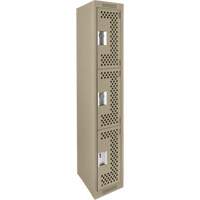 Clean Line Lockers, 3 -tier, 12" x 12" x 72", Steel, Beige, Rivet (Assembled), Perforated OSI Industrial Sales