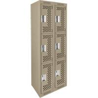 Clean Line Lockers, 3 -tier, Bank of 2, 24" x 12" x 72", Steel, Beige, Rivet (Assembled), Perforated OSI Industrial Sales