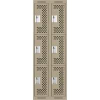 Clean Line Lockers, 3 -tier, Bank of 2, 24" x 12" x 72", Steel, Beige, Rivet (Assembled), Perforated OSI Industrial Sales