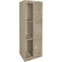 Clean Line Lockers, 3 -tier, Bank of 2, 24" x 12" x 72", Steel, Beige, Rivet (Assembled), Perforated OSI Industrial Sales