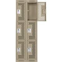 Clean Line Lockers, 3 -tier, Bank of 2, 24" x 12" x 72", Steel, Beige, Rivet (Assembled), Perforated OSI Industrial Sales