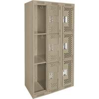 Clean Line Lockers, 3 -tier, Bank of 3, 36" x 12" x 72", Steel, Beige, Rivet (Assembled), Perforated OSI Industrial Sales