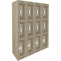 Clean Line Lockers, 3 -tier, Bank of 4, 48" x 12" x 72", Steel, Beige, Rivet (Assembled), Perforated OSI Industrial Sales