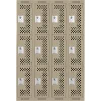 Clean Line Lockers, 3 -tier, Bank of 4, 48" x 12" x 72", Steel, Beige, Rivet (Assembled), Perforated OSI Industrial Sales