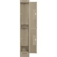 Clean Line Lockers, 2 -tier, 12" x 18" x 76", Steel, Beige, Rivet (Assembled), Perforated OSI Industrial Sales