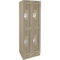 Clean Line Lockers, 2 -tier, Bank of 2, 24" x 18" x 76", Steel, Beige, Rivet (Assembled), Perforated OSI Industrial Sales