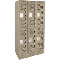 Clean Line Lockers, 2 -tier, Bank of 3, 36" x 18" x 76", Steel, Beige, Rivet (Assembled), Perforated OSI Industrial Sales