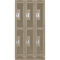 Clean Line Lockers, 2 -tier, Bank of 3, 36" x 18" x 76", Steel, Beige, Rivet (Assembled), Perforated OSI Industrial Sales