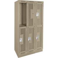 Clean Line Lockers, 2 -tier, Bank of 3, 36" x 18" x 76", Steel, Beige, Rivet (Assembled), Perforated OSI Industrial Sales