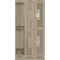 Clean Line Lockers, 2 -tier, Bank of 3, 36" x 18" x 76", Steel, Beige, Rivet (Assembled), Perforated OSI Industrial Sales