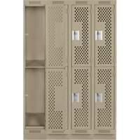 Clean Line Lockers, 2 -tier, Bank of 4, 48" x 18" x 76", Steel, Beige, Rivet (Assembled), Perforated OSI Industrial Sales