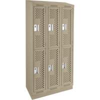Clean Line Lockers, 2 -tier, Bank of 3, 36" x 18" x 82", Steel, Beige, Rivet (Assembled), Perforated OSI Industrial Sales