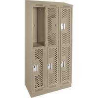 Clean Line Lockers, 2 -tier, Bank of 3, 36" x 18" x 82", Steel, Beige, Rivet (Assembled), Perforated OSI Industrial Sales