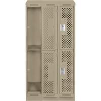 Clean Line Lockers, 2 -tier, Bank of 3, 36" x 18" x 82", Steel, Beige, Rivet (Assembled), Perforated OSI Industrial Sales