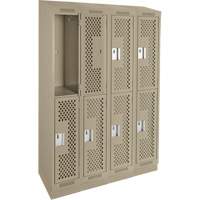 Clean Line Lockers, 2 -tier, Bank of 4, 48" x 18" x 82", Steel, Beige, Rivet (Assembled), Perforated OSI Industrial Sales