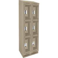 Clean Line Lockers, 3 -tier, Bank of 2, 24" x 15" x 82", Steel, Beige, Rivet (Assembled), Perforated OSI Industrial Sales