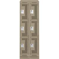 Clean Line Lockers, 3 -tier, Bank of 2, 24" x 15" x 82", Steel, Beige, Rivet (Assembled), Perforated OSI Industrial Sales