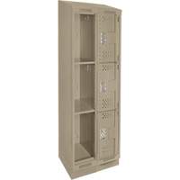 Clean Line Lockers, 3 -tier, Bank of 2, 24" x 15" x 82", Steel, Beige, Rivet (Assembled), Perforated OSI Industrial Sales