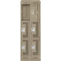 Clean Line Lockers, 3 -tier, Bank of 2, 24" x 15" x 82", Steel, Beige, Rivet (Assembled), Perforated OSI Industrial Sales