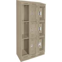 Clean Line Lockers, 3 -tier, Bank of 3, 36" x 15" x 82", Steel, Beige, Rivet (Assembled), Perforated OSI Industrial Sales