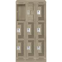 Clean Line Lockers, 3 -tier, Bank of 3, 36" x 15" x 82", Steel, Beige, Rivet (Assembled), Perforated OSI Industrial Sales