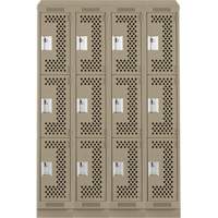 Clean Line Lockers, 3 -tier, Bank of 4, 48" x 18" x 82", Steel, Beige, Rivet (Assembled), Perforated OSI Industrial Sales