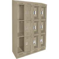 Clean Line Lockers, 3 -tier, Bank of 4, 48" x 18" x 82", Steel, Beige, Rivet (Assembled), Perforated OSI Industrial Sales