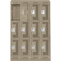 Clean Line Lockers, 3 -tier, Bank of 4, 48" x 18" x 82", Steel, Beige, Rivet (Assembled), Perforated OSI Industrial Sales