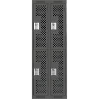 Clean Line Lockers, 2 -tier, Bank of 2, 24" x 15" x 72", Steel, Charcoal, Rivet (Assembled), Perforated OSI Industrial Sales